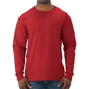 T-shirt en coton rouge uni à manches longues pour homme, coupe classique, col rond, jersey décontracté - Product Image 1