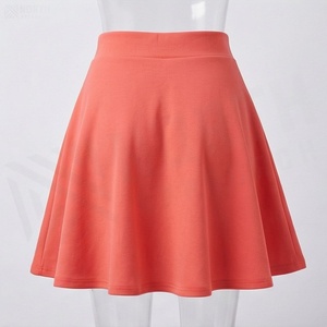 Jupe courte trapèze pour femme, couleur unie, taille élastique, plissée, tricotée en spandex et polyester, confortable, toutes saisons, tenue décontractée - Product Image 2