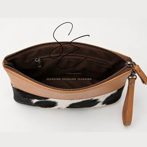 Luxury Real Cowhide Leather <b>Wristlet</b> Clutch Bag Cow Fur Makeup Pouch Small Evening Handbag for Women - Product Image 5