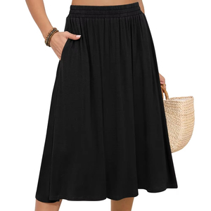 Falda Midi de Verano para Mujer, Cintura Alta Elástica, Plisada, Casual, con Bolsillos, Proveedor al por Mayor - Product Image 1