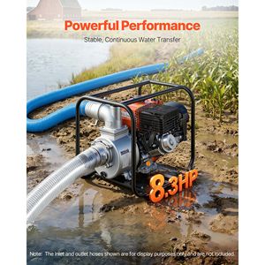 Pompa per Trasferimento Acque Reflue a Benzina 422 GPM 8.3HP con Motore Portatile e Tubo di Scarico da 25 Piedi per Irrigazione Agricola - Product Image 2
