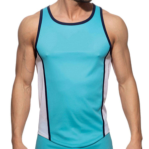 Débardeur de sport pour homme, bleu marine, à blocs de couleur, séchage rapide, col rond, tricoté, vêtements de sport - Product Image 1