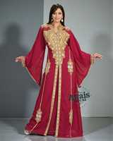 AWAIS HOUSE Kaftan en Georgette Brodé de Dubaï 2025 Modeste Ouvert avec Hijab Assorti pour Femme Musulmane Islamique Ramadan Uni Quotidien Grande Taille