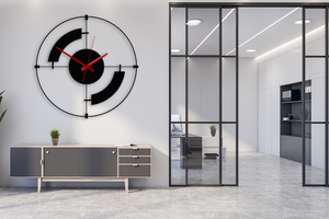 Reloj de Pared Moderno de Metal Negro, Diseño Geométrico Abstracto, Reloj Decorativo para Sala de Estar, Oficina en Casa, Dormitorio, Estilo Contemporáneo - Product Image 2