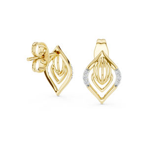 Boucles d'oreilles en or jaune 14 carats avec diamants de laboratoire ronds pour femmes |   Vêtements de fiançailles |   Nouveau diamant cultivé - Product Image 5