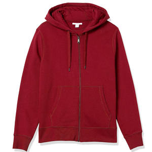 Sweat-shirt à capuche zippé pour homme, couleur bordeaux, manches longues, en molleton, avec poche kangourou - Product Image 1