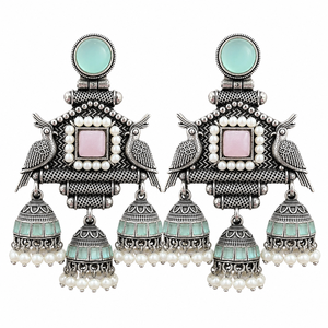 Oxidised <b>Silver</b> Banjara Jhumka <b>Earrings</b> Stylish Long Bohemian Design Wedding Looks Fashion Jewelry Women's Wholesale Supplier - Product Image 1