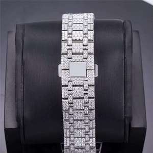 Montre de luxe pour homme entièrement sertie de diamants Moissanite VVS, mouvement à quartz ETA, date automatique, bracelet en acier inoxydable 20 mm, style Hip Hop, chiffres romains - Product Image 2