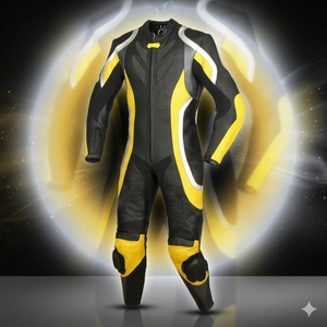 Men Full Sleeve Black Yellow Printed Customizable Leather Motorcycle <b>Racing</b> <b>Jacket</b> Breathable All Seasons Wear - Product Image 1