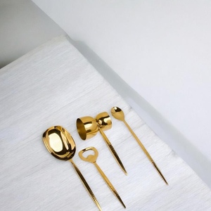 Gold Plated Serving Spoon Set <b>Mirror</b> Finish Long Handle Modern Luxury Metal Utensils Gift Ready - Product Image 4