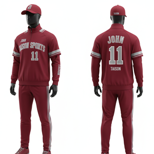 Ensemble de survêtement d'entraînement de baseball pour hommes, en polyester interlock premium 220 GSM, noir avec panneau à rayures dorées, logo personnalisé en twill. - Product Image 5