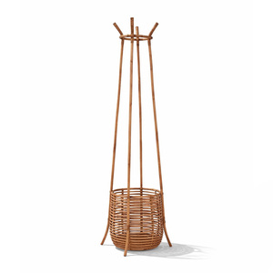 Porte-manteau en rotin avec panier de rangement pour parapluies, support de sol en forme d'arbre pour chapeaux, vêtements et sacs à main - Product Image 5