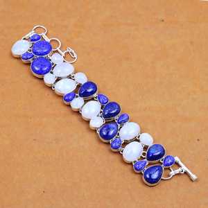 Pulsera de Piedras Preciosas de Lapislázuli y Piedra Lunar Arcoíris, Plata de Ley 925, Joyería Bohemia Hecha a Mano, Pulsera para Mujer, Venta al por Mayor - Product Image 1