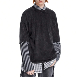 T-shirt personnalisé pour homme à double manches, tee-shirt en coton surdimensionné, manches contrastées, streetwear décontracté, haut à manches courtes - Product Image 4
