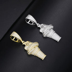 Collier pendentif crème glacée plaqué or avec breloque en strass cristal, bijou unisexe tendance hip-hop, cadeau - Product Image 2