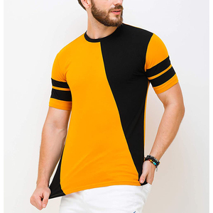 Camiseta de Manga Corta para Hombre, Cuello Redondo, Diseño Casual Tejido, Bloques de Color, Patrón de Rayas Amarillas y Negras - Product Image 5