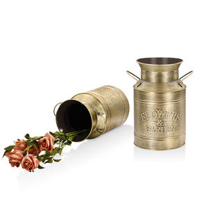 Vase à fleurs vintage doré style français finition galvanisée Shabby Chic en métal Vase rustique décor à la maison en métal pour décor plateaux de service - Product Image 2