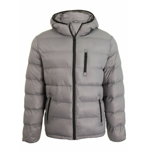 <b>Men's</b> Gray Hooded Puffer <b>Jacket</b> <b>Lightweight</b> Insulated Winter Outerwear with Zipper Closure Casual Style - Product Image 1