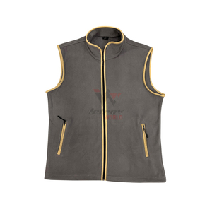 Chaleco polar gris con cremallera completa, cortavientos, sin mangas, con ribete amarillo, OEM, ropa de exterior, para caza y viajes. - Product Image 1