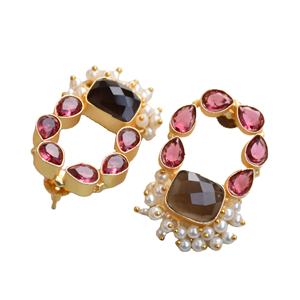 Pendientes de Latón con Piedras Preciosas al por Mayor, Joyería Auténtica con Piedras Preciosas, Latón Chapado en Rodio, Estilo Moderno, Listos para Enviar al por Mayor - Product Image 5