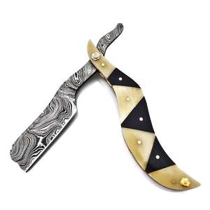 Navaja de afeitar recta plegable de acero de Damasco hecha a mano con mango de hueso, herramienta personalizada para aseo al aire libre y de viaje, cuchillo de bolsillo para barbero, 3 años de garantía - Product Image 4