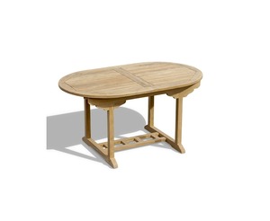 โต๊ะไม้สักทรงวงรีแบบขยายได้สำหรับรับประทานอาหารกลางแจ้ง โต๊ะไม้เนื้อแข็งเคลือบผิวธรรมชาติ - Product Image 1