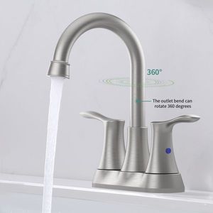 Rubinetto per lavabo bagno 4 pollici a 2 maniglie, montaggio centrale, nichel spazzolato, con scarico a scomparsa e tubi di alimentazione, funzionalità mista - Product Image 3