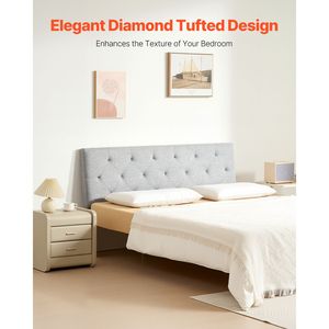 Cabecera de Cama Ajustable en Altura con Diseño de Diamantes, Tamaño Completo, Cómoda, Ancho 56.3 x Altura (35.6-47.4) Pulgadas - Product Image 2