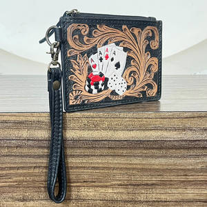 Wholesale New Hand Tooled Genuine Leather <b>Card</b> <b>Holder</b> New Poker Design Mini <b>Card</b> & Coin <b>Holder</b> Unisex Wristlet <b>Wallet</b> Daily Use - Product Image 3