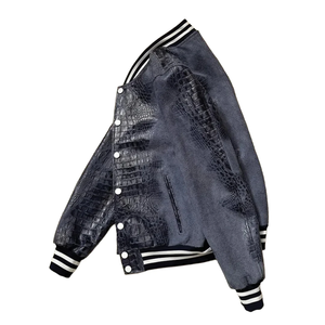 Wholesale Manufacture Custom Men's Crocodile Embossed Cowhide <b>Suede</b> Premium Quality Varsity <b>Jacket</b> For Men's - Product Image 6