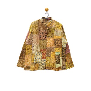 New Arrival 100% Silk Indian Handmade Boho <b>Quilted</b> <b>Jacket</b> for Women Patch Work Coats Stripe Rivet Printed Techniques Women Fit - Product Image 1