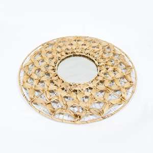 Comehome-tissé à la main rond bohème herbe pailles miroir décoration murale miroir mural suspendu écologique en rotin naturel jonc de mer - Product Image 3