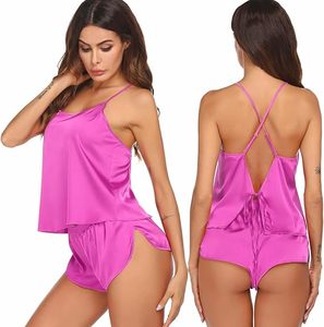 Women’s <b>Silk</b> Satin Pajama <b>Set</b> Backless <b>Cami</b> Top and Shorts Soft Luxury Sleepwear Sexy Nightwear Lounge <b>Set</b> - Product Image 2