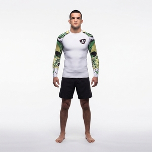 Custom Men's BJJ Rash Guard Long Sleeve MMA Grappling <b>Top</b> Sublimated <b>Skull</b> Pattern Combat Training Shirt - Product Image 1