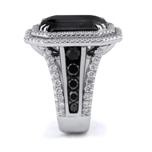 Vintage Cocktail <b>Ring</b> With <b>Emerald</b> Cut Onyx 925 <b>Silver</b> Rhodium Plated Women's Engagement <b>Ring</b> Geometric Design - Product Image 2