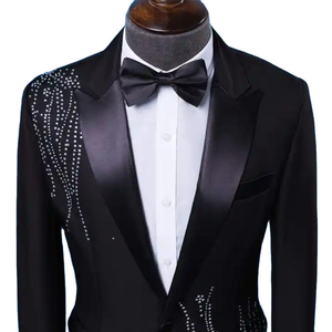 Traje de Esmoquin Negro para Hombre con Solapa de Pedrería, Cuello de Solapa con Muescas, Estilo Británico, Ropa Formal - Product Image 5