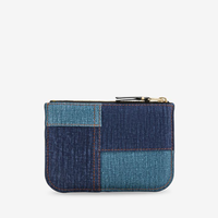 PATCH Dompet Resleting Berpanel Denim Unisex Gaya Minimalis Pendek untuk Penggunaan Sehari-hari