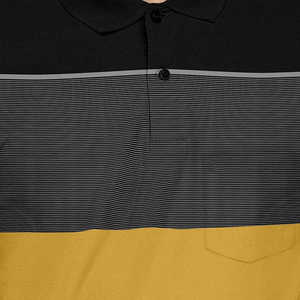 Polo de Hombre con Bloques de Color, Manga Corta, Tejido, Informal, con Bolsillo, Diseño en Mostaza, Negro y Gris - Product Image 5