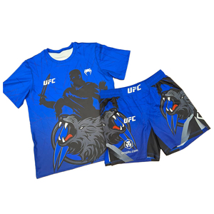 UFC Men's MMA Fight Kit Blue Sublimation Print T-Shirt and <b>Shorts</b> Set Quick Dry <b>Polyester</b> Mixed Martial Arts Wear Spandex BJJ - Product Image 1