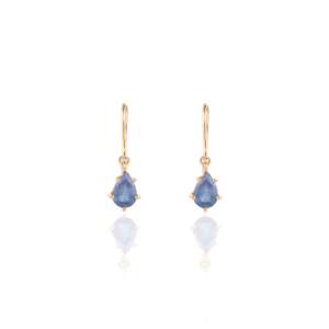 14K Solid Gold Pear Cut Blue Sapphire Drop <b>Earrings</b>-Christian Religious Gift - Product Image 3