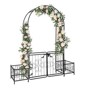 Arco in Ferro Battuto Nero 198,5*50*219cm con Porta e Telaio per Piante, Resistente ai Roditori, per Decorazione Paesaggistica e Recinzione del Prato - Product Image 2