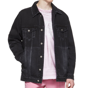 Nouvelle veste à capuche en jean noir patchwork 100 % coton avec col montant durable et logo personnalisé pour homme – Collection 2025 - Product Image 2