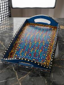 Boho Wooden Serving Tray Hand Painted, Coffee Table Tea Platter, Farmhouse <b>Kitchen</b> <b>Decor</b>, Housewarming Gift for Her - Product Image 4