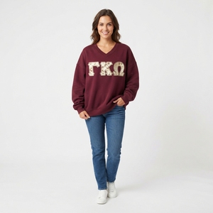 Sudadera Rosa con Cuello en V para Mujer, Diseño Floral Bordado con Letras Griegas, Tejido de Algodón, para Otoño, Corte Regular, Manga Larga - Product Image 3