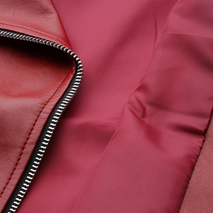 Chaqueta de Motociclista de Cuero Sintético Color Borgoña para Mujer, Cuello Alto, Manga Larga, Cierre de Cremallera, Estilo Otoñal, Corta - Product Image 4