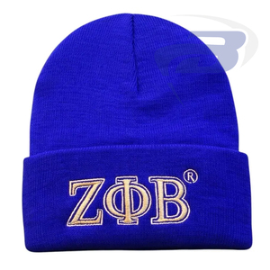 Zeta Phi Beta ZPB Sorority Winter Beanie Knitted <b>Cap</b> Royal Blue & <b>White</b> 3D Embroidered Premium Knit Winter Beanie <b>Cap</b> - Product Image 1