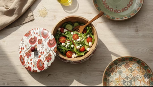 ชามสลัดไม้ทำมือพร้อมฝาปิดลายดอกไม้ ชามเสิร์ฟรักษ์โลก ชามผสมผลไม้ ของตกแต่งครัวสไตล์เรียบง่าย ของขวัญ - Product Image 2