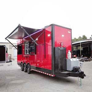 Remolque de Comida Rojo de Tres Ejes con Toldo y Espacio de Preparación para Servicio de Catering al Aire Libre - Product Image 1