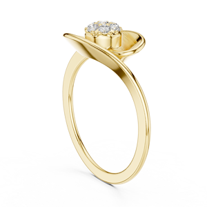 Anillo solitario de oro amarillo macizo de 14k para mujer, con diamante de corte redondo minimalista en forma de hoja, para compromiso, aniversario, regalo de boda - Product Image 3