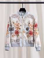 Veste universitaire brodée florale pour femmes et hommes, décontractée, col montant, fermeture éclair sur le devant, coupe régulière, en polyester, pour l'automne